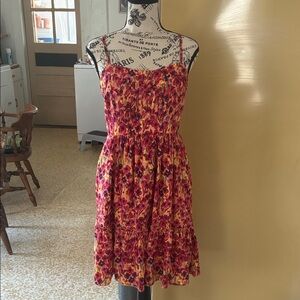 Fossil Pink & Yellow Floral Spaghetti-Strap Mini Dress
